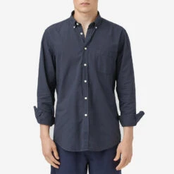 Atlantico Seersucker Long-Sleeve Shirt - Navy -Fashion Menswear Store ATLANTICO NAVY 2439