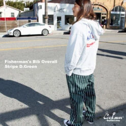 Fisherman's Bib Overall - Dark Green Stripe -Fashion Menswear Store CookmanFisherman sBibOverall Stripe DarkGreen10