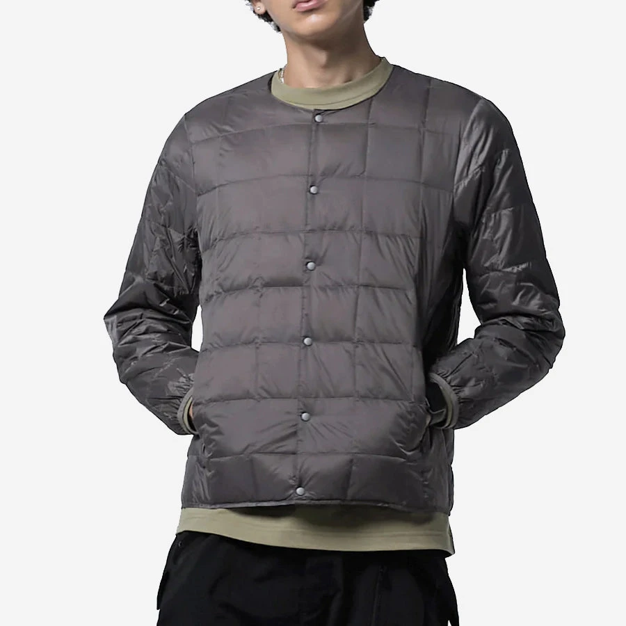 Crew Neck Button Down Jacket - Grey 4 Crew Neck Button Down Jacket - Grey - Image 2