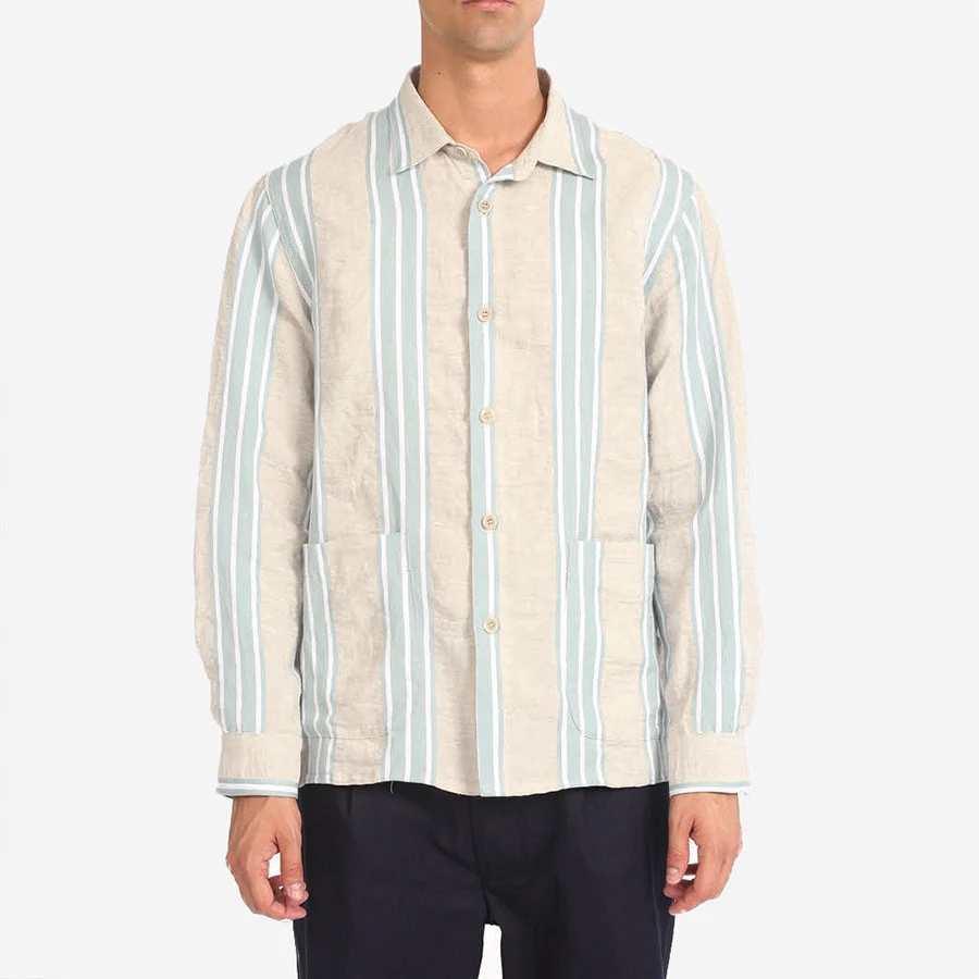 Hadley Linen Overshirt - Beige/Blue Stripe 3 Hadley Linen Overshirt - Beige/Blue Stripe