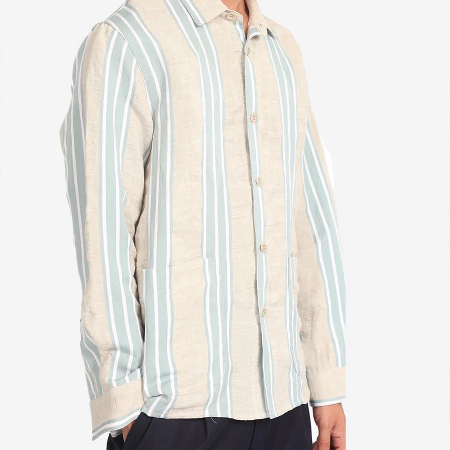 Hadley Linen Overshirt - Beige/Blue Stripe 4 Hadley Linen Overshirt - Beige/Blue Stripe - Image 2