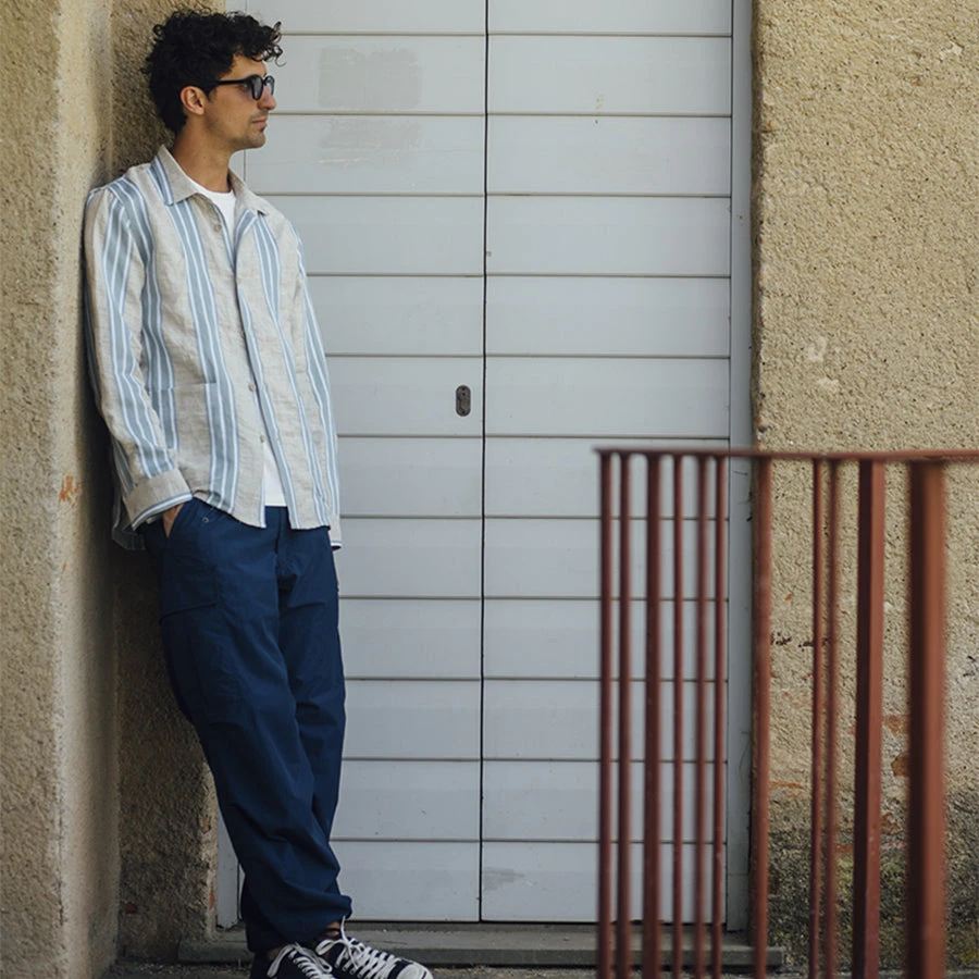 Hadley Linen Overshirt - Beige/Blue Stripe 5 Hadley Linen Overshirt - Beige/Blue Stripe - Image 3