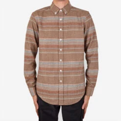 Houndstooth Stripe Flannel Shirt - Camel -Fashion Menswear Store HoundstoothStripeFlannelShirt Camel05