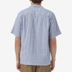 Jacquard Stripe Short-Sleeve Vacation Shirt - Chambray -Fashion Menswear Store JACQUARD CHAMBRAY 2058