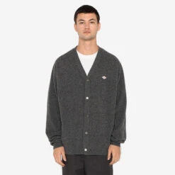 Lambswool V-Neck Knit Cardigan - Charcoal