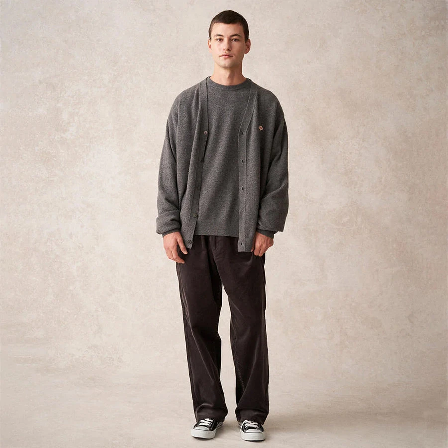 Lambswool V-Neck Knit Cardigan - Charcoal 12 Lambswool V-Neck Knit Cardigan - Charcoal - Image 11