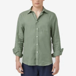 Linen Long-Sleeve Shirt - Dry Green 10 Linen Long-Sleeve Shirt - Dry Green -Fashion Menswear Store LINEN DRY GREEN 2386