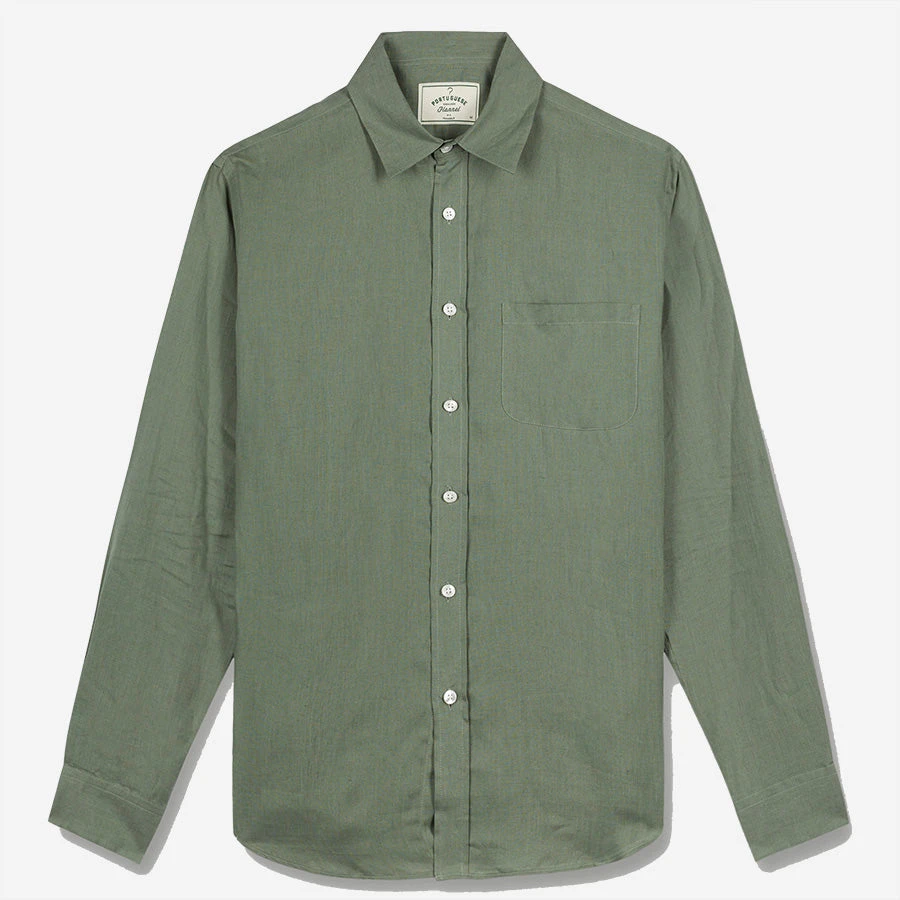 Linen Long-Sleeve Shirt - Dry Green 3 Linen Long-Sleeve Shirt - Dry Green