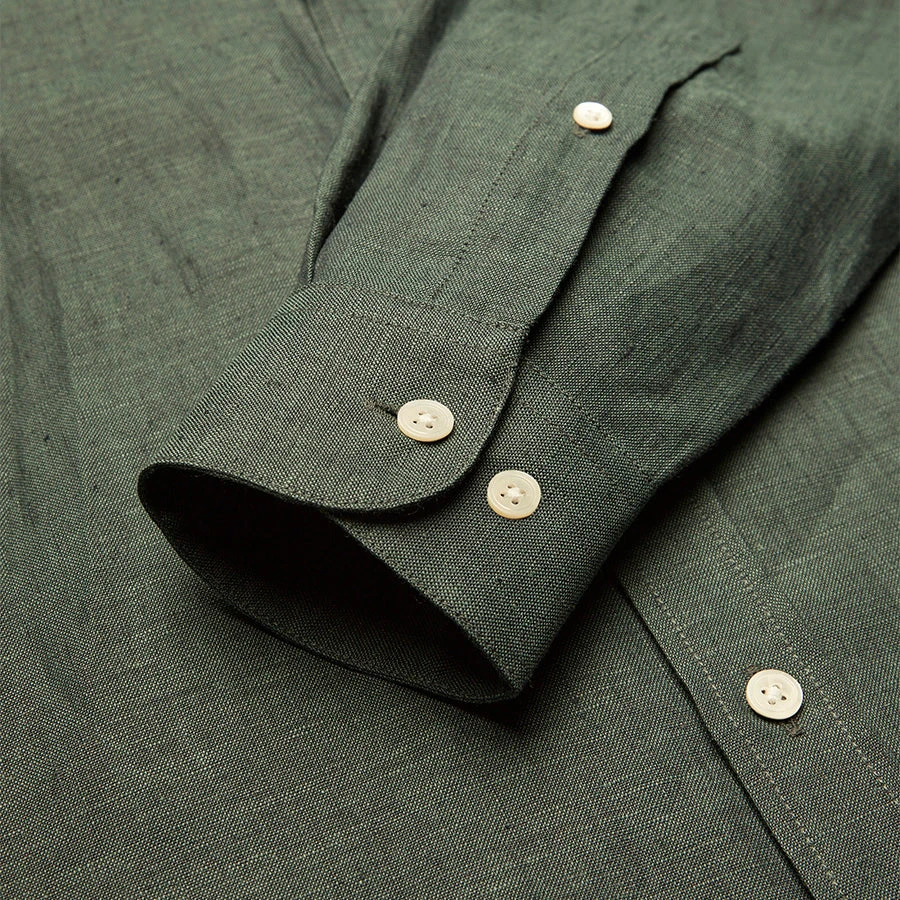 Linen Long-Sleeve Shirt - Dry Green 5 Linen Long-Sleeve Shirt - Dry Green - Image 3