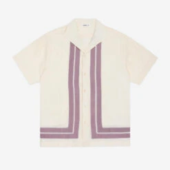 Leisure S/S Shirt - Natural/Mauve Border Stripe Applique