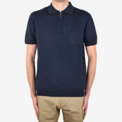 Linen Cotton Knit Zip Polo - Navy -Fashion Menswear Store LinenCottonKnitZipPolo Navy04
