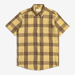 Mod Dobby Button Down Shirt - Dried Moss/Yellow