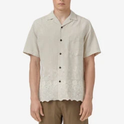 Raw Flower Embroidery Short-Sleeve Vacation Shirt - Natural -Fashion Menswear Store RAW FLOWER EMBRIODERY 2256