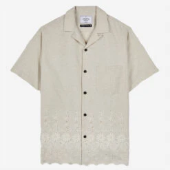 Raw Flower Embroidery Short-Sleeve Vacation Shirt - Natural