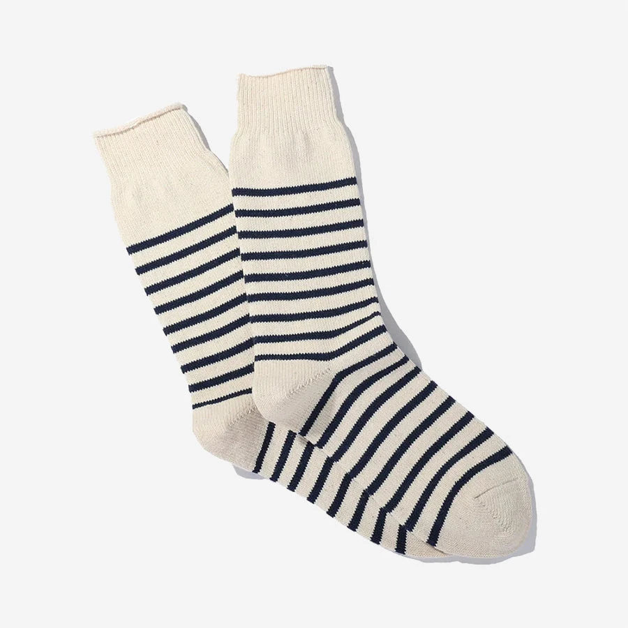 Re-Cotton Stripe Crew Socks - Navy 3 Re-Cotton Stripe Crew Socks - Navy