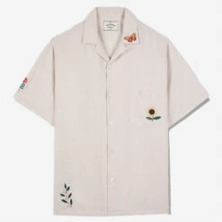 Spring Embroidered Short-Sleeve Vacation Shirt - Natural