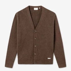 Foret Sprout Wool Rib Cardigan - Brown