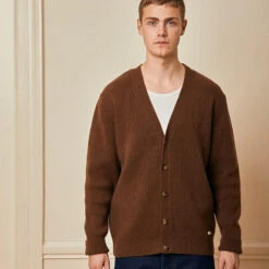 Foret Sprout Wool Rib Cardigan - Brown -Fashion Menswear Store SproutWoolRibCardigan Brown05 67a50827 24a3 42e1 b1d2 b577197b9548