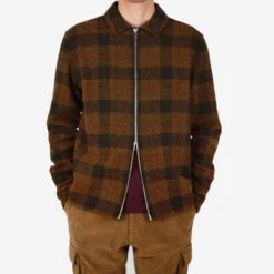 Wool Zip-Up Overshirt - Brown Plaid -Fashion Menswear Store WoolZip UpOvershirt BrownPlaid06